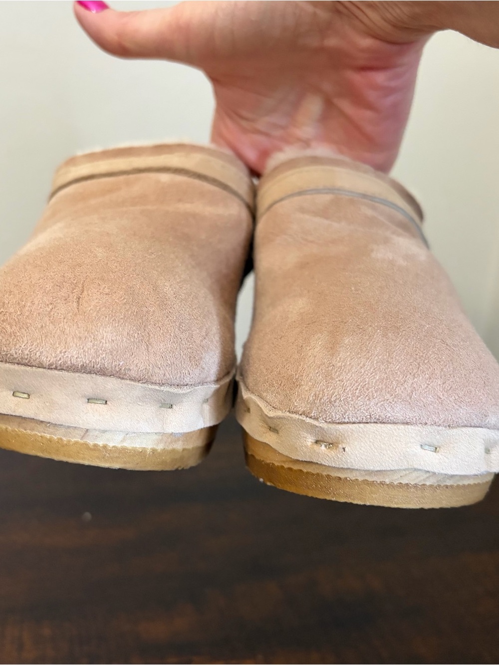 No. 6 Dakota Shearling Clogs Mid Heel Fawn Suede - Picture 7 of 13